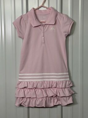 Girls Adidas Pink Ruffle Polo Dress Sporty Prep Tenniscore Activewear